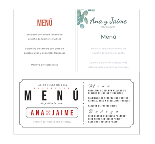 minutas de boda originales e imprimibles